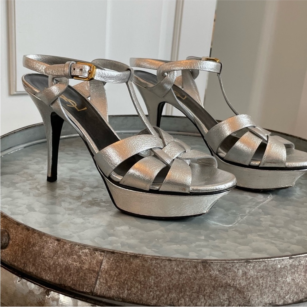 Yves Saint Laurent Silver Strappy Heels - Picture 2 of 4